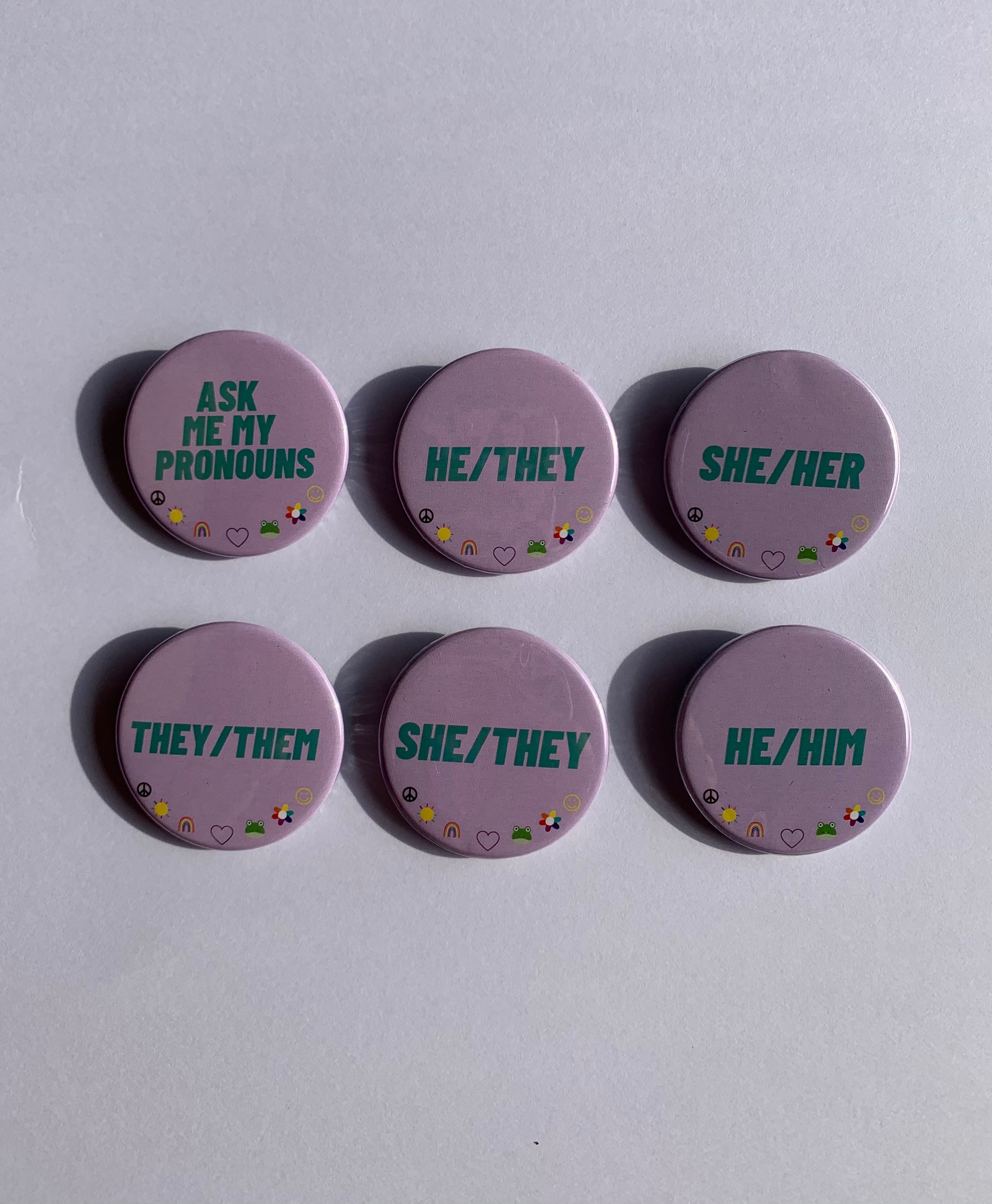 She/They Pronouns- Button Badge